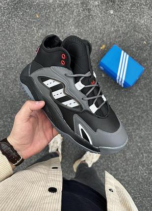 Зимние кроссовки adidas streetball ii серые с черным для мужчин утепленные с натуральной кожей и мехом