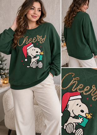 Женский свитшот snoopy «merry» зеленый, новогодний р.xxlжинский свитшот snoopy «merry» зеленый, новогодний р.xxl