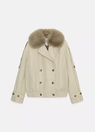 Жіноче стьобане пальто з штучним хутром zara