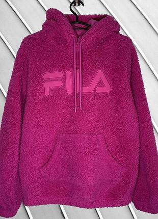Жіноче рожеве флісове худі fila s m l 36 38 40 філа тепла плюшева кофта тедді кенгуру з кишенею fila s m l 36 38 40