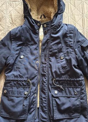 Куртка дитяча zara 2 в 1 синя з хутром