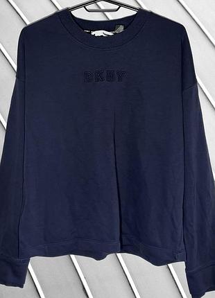 Женский темно-синий свитшот dkny m 38 44 донная каран хлопковая кофта с вышитым логотипом джемпер dkny m 38 44