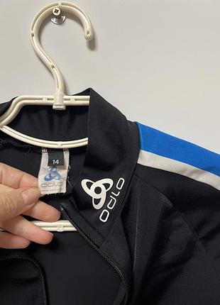 Спортивна кофта чоловіча odlo чорна з синіми та білими смугами для бігу велосипеда