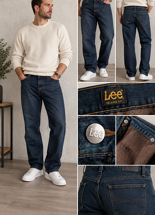Чоловічі джинси lee relaxed fit, темно-сині,утеплені w40l30🇺🇸
