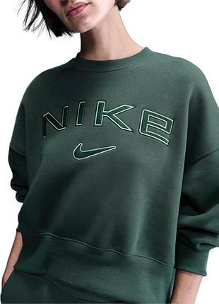 Толстовка жіноча nike w nsw phnx flc oos logo crew зелена