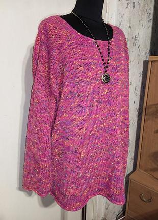 Стильный яркий вязаный меланж свитер с эффектом твида мега батал-оверсайз