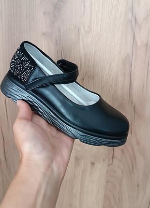Туфлі для дівчаток tom.m чорні з екошкіри, розміри 33-38 з блискітками  та шкіряною устілкою