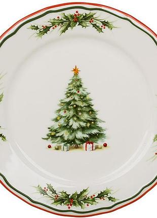 Набір 4 порцелянові десертні тарілки "evergreen christmas" ø21.7см з червоною облямівкою