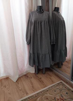 Свободное с воланом по низу платье 👗 большого размера