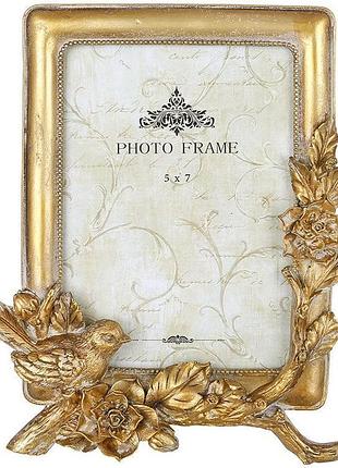 Фоторамка для фото 13х18см "птах з квітами" 18.7х24см, золотий антик