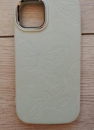 Чохол apple iphone 14 з тисненням «метелики», світло-зелений