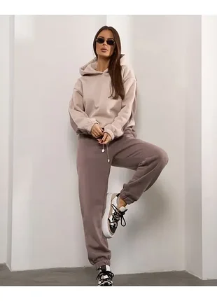 🌸 женский коричневый утепленный спортивный костюм, худи + джоггеры