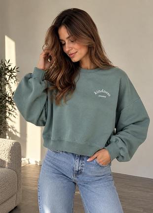 Світшот f&f жіночий s/m 38 зелений шавлієвий з написом kindness