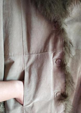 Батал большой размер кожаное замшевое пальто натуральная длинная стильная дублёнка3 фото