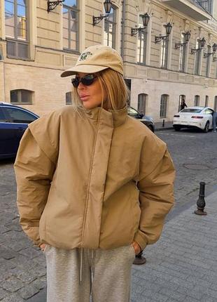 Трендовый дутый бомбер куртка оверсайз