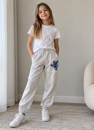 Штани спортивні дитячі disney stitch 10–11 років, сірі джогери