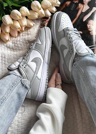 Кросівки жіночі nike dunk low grey сірі, білі, розміри 36-41, матеріал шкіра