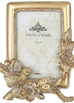 Фоторамка для фото 10х15см "птах з квітами" 16.5х21см, золотий антик
