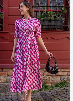 Яскрава сукня-сорочка deniz butik мідіпоплін, колір фуксія (стан нової)