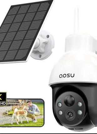 Беспроводная поворотная камера aosu с солнечной панелью (full hd, wi-fi)