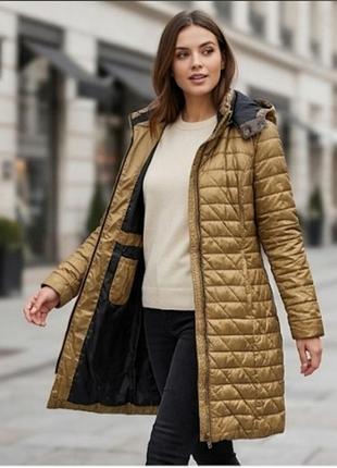Куртка пальто дуте стьобане жіноче демісезонна з капюшоном преміум бренд rick cardona xl xxl гірчична