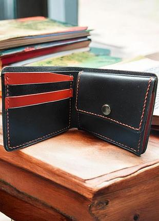 Гаманець чоловічий bifold чорний з червоним, шкіряний