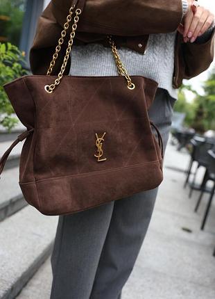 Сумка jamie saint shopping in suede caramel laurent cognac