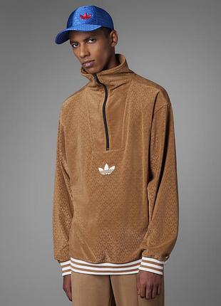 Редкая велюровая бежевая кофта адедас adidas originals monogram funnel velour, l, оригинал