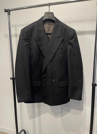 Двобортний чорний піджак у тонку смужку malli style (45% вовна) — розмір 52 / l-xl