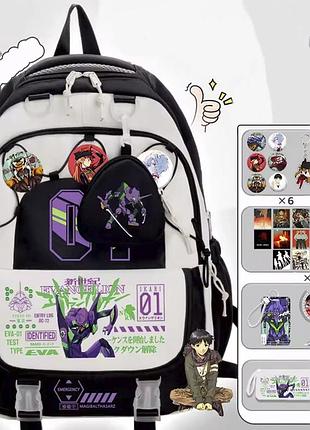 Рюкзак евангелион evangelion школьный большой с аксессуарами 45 см х 30 см х 15 см чёрный