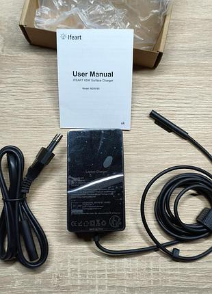 Зарядний пристрій блок живлення 65w для microsoft surface pro 3 4 5 6 7 go