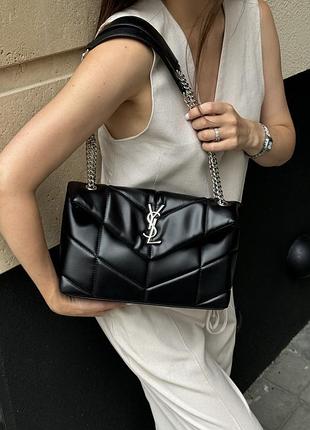 Сумка puffer saint small in nappa leather black laurent silver chain