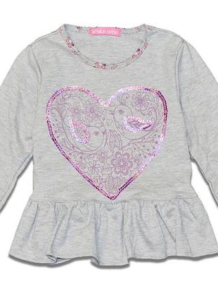 Кофта для дівчинки трикотажна зі спідницею сіра смайл тайм smiletime lovebird 104