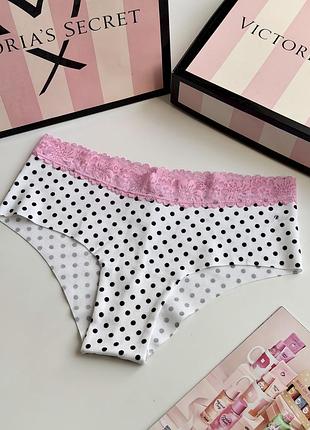 Безшовні котонові трусики чіки в горошок з мереживом victoria’s secret