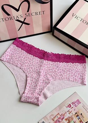 Котонові трусики чіки лео принт з мереживом victoria’s secret