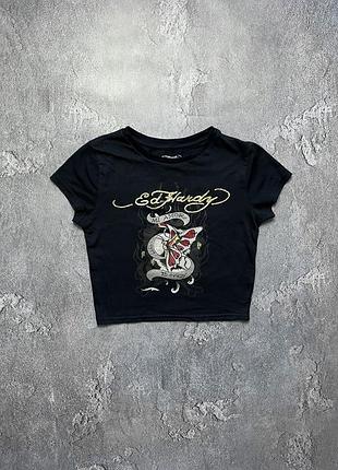 Vintage винтажная женская футболка ed hardy эд харди big logo size s размер с