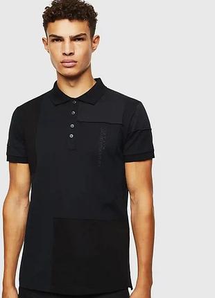 Чорна абстрактна футболка поло дізель diesel patchwork polpatch, факт m, оригінал
