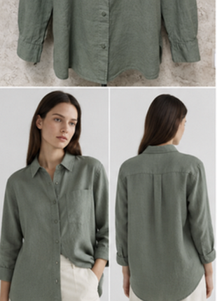 H&amp;m linen blend - льняная рубашка, хаки шалфей-зеленая