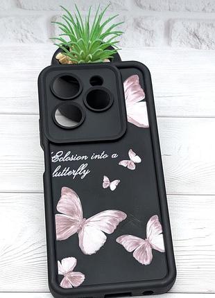 Уценка !!! чехол shock case print для infinix hot 40 pro (x6837) бампер силиконовый черный с принтом бабочки уценка !!!
