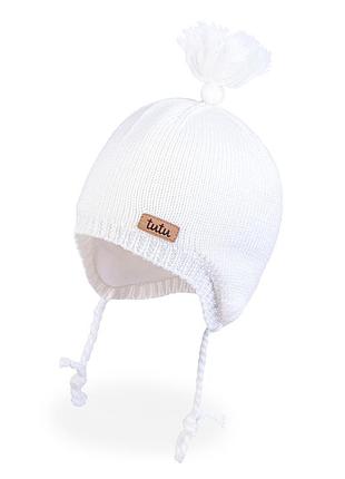 Зимова шапка для хлопчика tutu арт. 3-005733(34-38, 38-42 см) 34-38 см, молочний