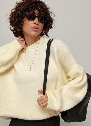 Удлиненный вязаный джемпер oversize цвет кремовый размер one size fl_003576