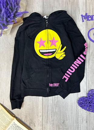 Толстовка для дівчинки emoji з капюшоном на блискавці чорна розмір 146/152 (11-12 років)