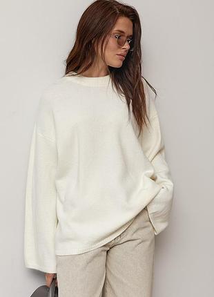 В'язаний джемпер oversize із широкими рукавами колір білий розмір one size fl_003584