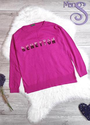 Дитячий світшот для дівчинки benetton кольору фуксія з паєтками розмір 146