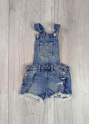Комбинезон шорты джинсовый для девочки синий denim, размер 92, 2 года