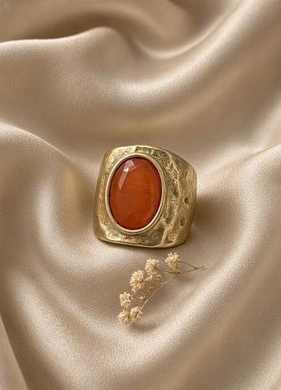 Кільце жіноче масивне золотисте бохо 18k позолота