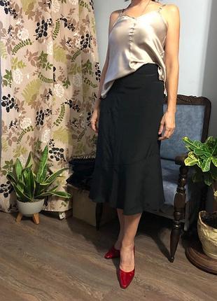 Премиум черная шелковая юбка dorothee schumacher 100% шелк р. xs-s (1)
