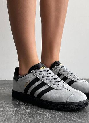 Серые кроссовки унисекс adidas gazelle grey black х адидас газель 42