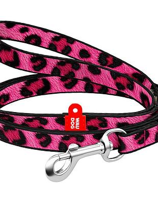 Поводок для котов и мелких пород собак нейлоновый waudog nylon, рисунок "леопард розовый", xs, ш 10 мм, дл 122 см