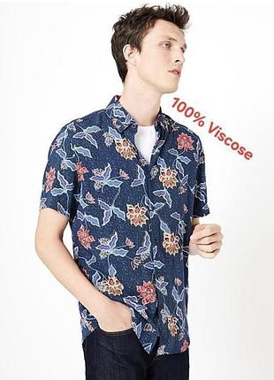 Синя сорочка у квітковий принт marks&amp;spencer limited edition made in india з биркою